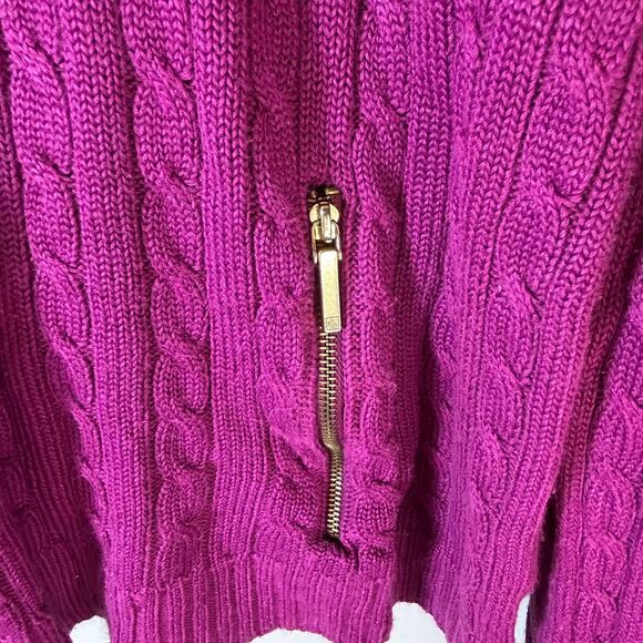 Lauren Ralph Lauren Mulberry Purple Full Zip Cotton Cable Cardigan Sweater Sz XL - Picture 6 of 13